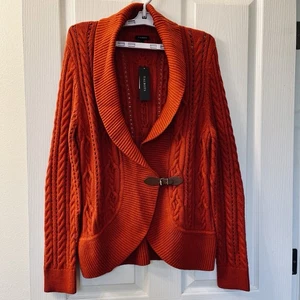 Talbots Strickjacke Zopfmuster Damen L Burnt Orange Pullover Wollmischung Büro Arbeit - Bild 1 von 9