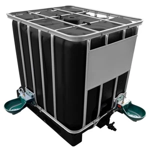 1000l IBC Wassertank in SCHWARZ mit Doppel-Tränkebecken auf Stahlpalette NEU - Bild 1 von 3