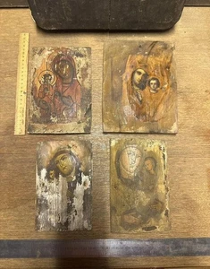 Antikes russisch-orthodoxes Ikonen-Set Mutter Gottes Kasan Tikhvin 8,5 Zoll x 6,7 Zoll religiös - Bild 1 von 9