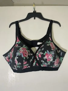 Lane Bryant Cacique Bra Lightly Lined No Wire Black Floral 46B See Desc - Picture 1 of 4