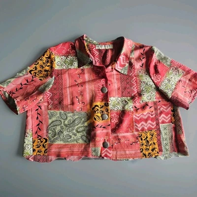 Double D Ranch Yoakum Button Up Shirt Women's L/XL? Artsy Western Boho Cottage - Image 1 of 4