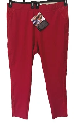 IMAN Global Chic Ponte Knit Pant Legging Tapered Leg Genuine Suede Stripe 2X Red - Image 1 of 4