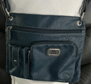 Teal- Green Mid Size Crossbody Purse Several Outside Pockets & Adjustable Strap - Picture 1 of 12