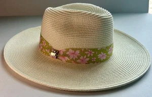 2025 Masters Ladies Dorfman Pacific Natural Straw Hat Green & Pink Band Belt - Picture 1 of 3