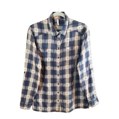 Camisa para mujer Mountain Khakis bordada a cuadros manga larga con botones delanteros M Foto 1 de 4