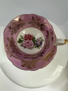 Vintage LM Royal Halsey Glanzgeschirr Teetasse und Untertasse Set - Rosa - Bild 1 von 6