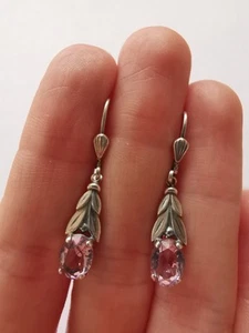 Sterling Silver Pretty Purple CZ Dangle Earrings R80H - Picture 1 of 2