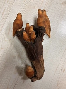 Mike Ortega Vintage birds In Nest Wood Carving New Mexico Folk Art Driftwood - Picture 1 of 13