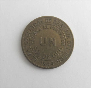 1944 PERU Token: El Banco Central De Reserva Del Peru Un Sol De Oro - Picture 1 of 2