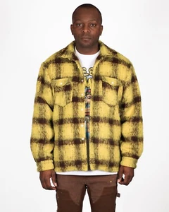 Trinity Kays Kulture Zimba Men's Mohair Shirt Jacket, Yellow/Brown Plaid - Picture 1 of 3