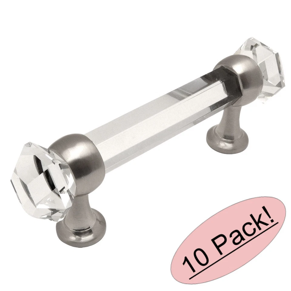 *Paquete de 10* Cosmas níquel satinado con tiradores de gabinete de vidrio transparente #6393SN-C Foto 1 de 1