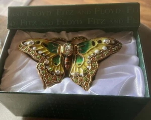 Jeweled ButterFly - Fitz and FLoyd Grün & Gold Emaille Schmuckschatulle - Bild 1 von 11