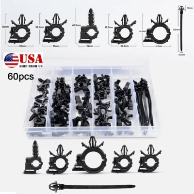  60Pcs Automotive Wire Loom Routing Clip Wiring Harness Assortment Kit Universal - Image 1 of 4