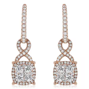 14K ROSÉGOLD PAVE DIAMANT BLUME CLUSTER VERZIERTE OHRRINGE BAUMELND - Bild 1 von 1