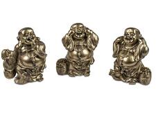 3er Set Dekofiguren Buddhas GLÜCK H. 15cm antik gold aus Kunststein Formano WA