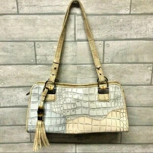 M.C. embossed leather handbag purse satchel EUC - Picture 1 of 8