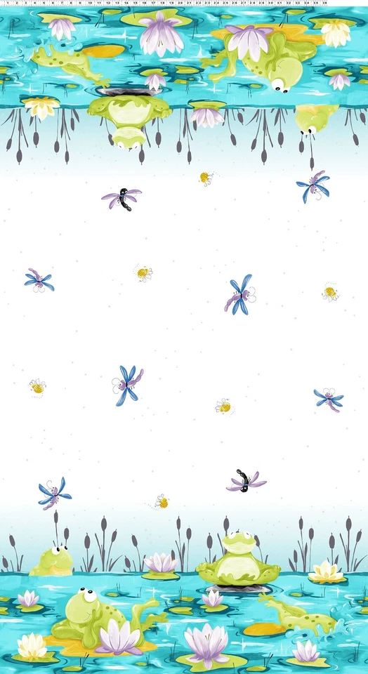 PAUL'S POND Double Border Frog Quilt Fabric Susybee ~ for sale by 1/2 Yard - Image 1 of 1