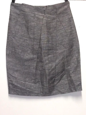 全新无标签 Lida Baday 铅笔裙 真丝 亚麻混纺 女式 尺寸 6 灰色口袋 职业生涯 — 第 1/4 张图片