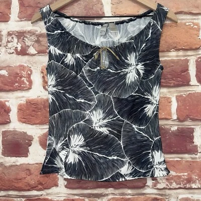 Camisa DKNY Donna Karan Top Mujer Talla P Pequeña Azul Blanco Hojas Tropicales Foto 1 de 4