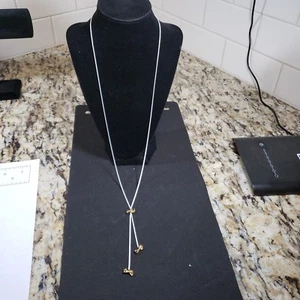 Vintage Monet White Chain Necklace Goldtone Bows - Picture 1 of 5