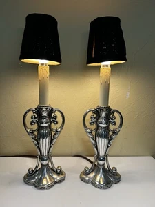 2 Vintage Pair Of Brighton Silver Plated Candlestick Lamps #4110 Rare $184 MSRP - Picture 1 of 12
