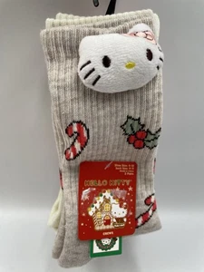Hello Kitty Women's 3D Christmas Candy Canes Crew Socks 3 Pair - NEW With Tags - Picture 1 of 6