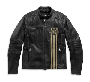 Chaqueta de motociclista de cuero negra Harley Davidson H-D Triple Vent Passing Link I para hombre - Imagen 1 de 4
