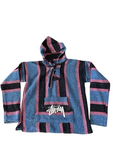 Vintage Stussy Drug Rug M Surf Skate Jerga Baja Hoodie Sweater Sweatshirt Stripe - Picture 1 of 10