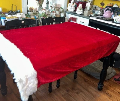 Рождественский стол Dan River ткань плащ Санта красный бархат белый 5 футов x 4 дюйма /243e - Изображение 1 из 4
