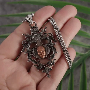 Clown Face Necklace Jewelry Vintage-Silvery 2-Tone Sexy Demon Pendant - Picture 1 of 8