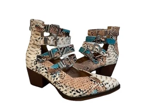 Arider Girl Size 8.5 Eleven Croco Embossed Western Heeled Ankle Boots Buckle - Picture 1 of 13