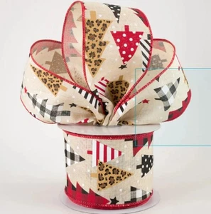 Christmas Wired Ribbon Roll 2.5" x 10 Yards Tress Ribbon, Trees Ribbon Wired - Picture 1 of 3