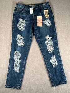NEU Highway Jeans blau Skinny Boyfriend Schnitt Distressed Jeans Größe 9 Neu mit Etikett - Bild 1 von 11
