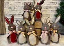 Primitive Handmade Stuffed  Bunny Rabbit Folk Doll  Farmhouse Rusty Spring