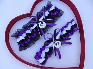 White Purple Black Nightmare Before Christmas Jack Skellington Wedding Garter - Picture 1 of 1