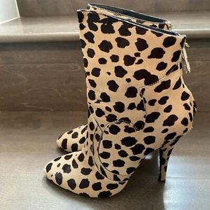 Giuseppe Zanotti x Balmain Ankle Booties Women 38.5 Leopard Pony Hair Stiletto - Picture 1 of 15