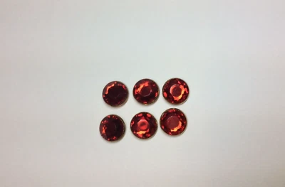 Jeweled Buttons ruby red  set of 6 Shank-Back Goldtone Metal Rims 3/4” - Image 1 of 3