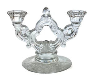 Vintage Cambridge Rose Point Clear Pressed Glass Double Candle Holder - Picture 1 of 9