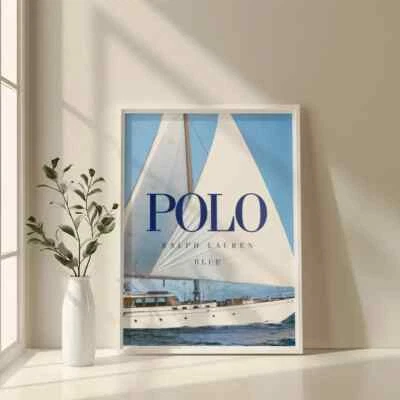 Vintage Polo Ralph Lauren Blue Nautical Sailing Poster, Vintage Coastal Wall Art - Image 1 of 4