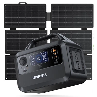 GRECELL Peak 600W Power Station Portable Solar Generator + 40W Solar Panel Kit Camping