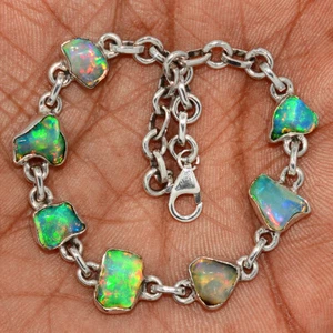Pulsera de plata de ley 925 en bruto de ópalo etíope natural SB17372 - Imagen 1 de 1