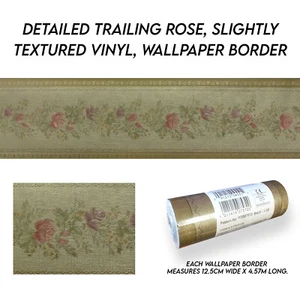 Detailed Trailing Rose, Slightly Textured Vinyl, Wallpaper Border 72 - Picture 1 of 8
