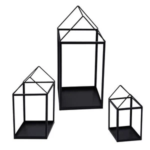 Metall Laterne 3er Set Haus - 45 / 33 / 23 cm - Deko Kerzen Windlicht schwarz - Bild 1 von 6