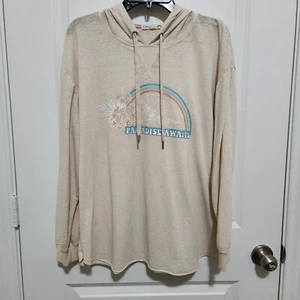C&C California Womens L Ivory Paradise Awaits Hooded Longsleeve Tee Raw Hem - Picture 1 of 7