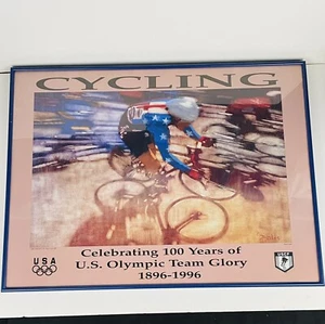 Vintage 100 Years USA Olympic Cycling Bernie Fuchs Lithograph Framed Art 1996 - Picture 1 of 12