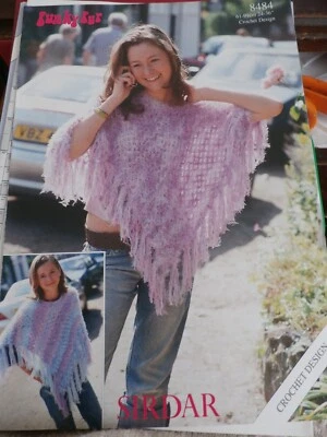 Sirdar crochet pattern 8484 Funky Fur Poncho 24-36 ins - Image 1 of 2
