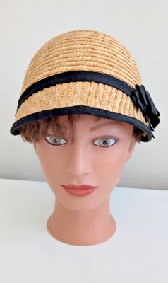 Eugenia Kim cloche hat woven straw bucket black ribbon womens one size - Image 1 of 4