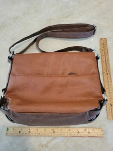 Beuno Two Tone Brown Leather Crossbody Bag - Purse - Picture 1 of 6
