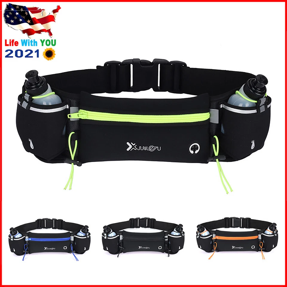Running Cycling Belt Waist Pack Bag With Water Bottle Sports Fitness Phone Pouch - Image 1 of 4