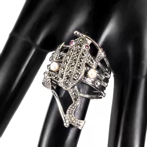 Sommer 925 Silber Frosch Ring Rubin Perle Markasit Edelstein Schmuck Größe 8.5 - Bild 1 von 9